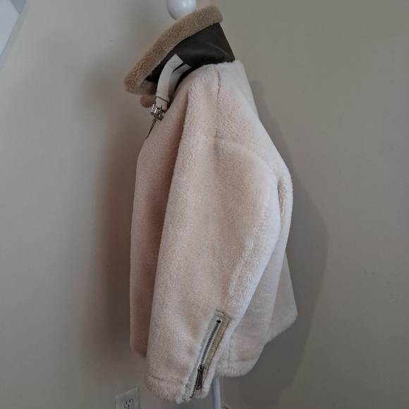 Mango Oversized Faux Fur and Shearling Effect Jacket In Ecru Size Small - Picture 11 of 16